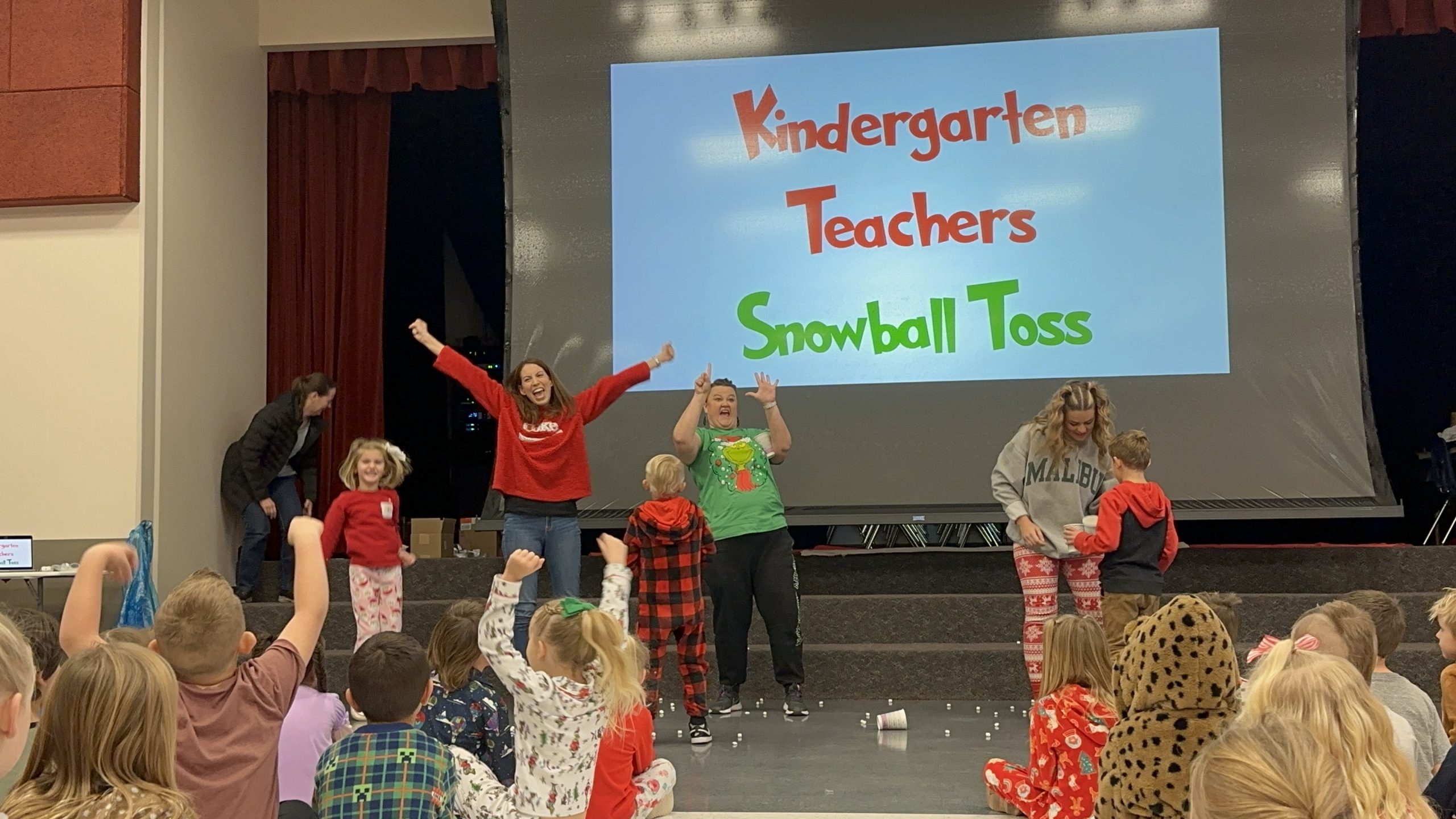 kindergarten teachers in the snowball toss