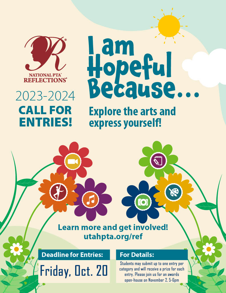 pta reflections call for entries, theme: I am hopeful because, entries due friday, october 20